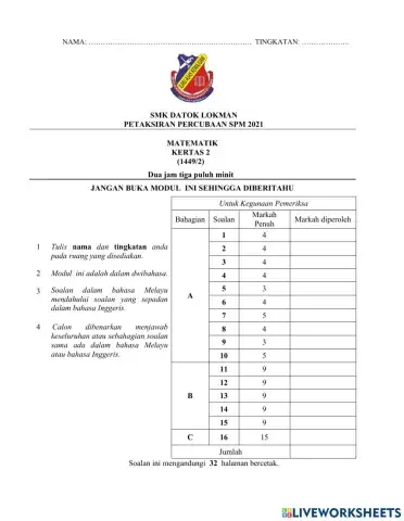 PENTAKSIRAN PERCUBAAN NO.1 HINGGA 6