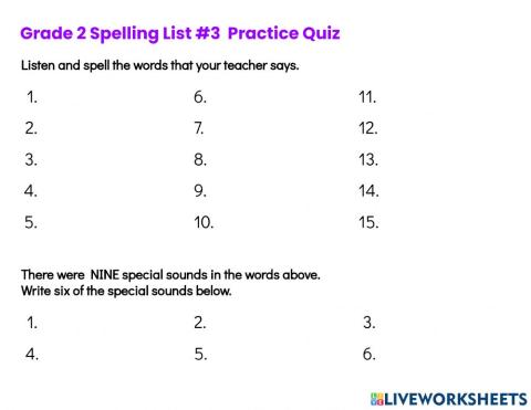 Grade 2 Spelling List 3 Practice Quiz