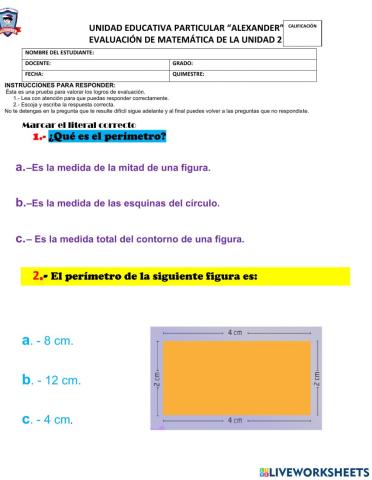 Evaluación de matemática