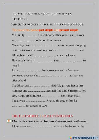 I LOVE ENGLISH 5. Summer Holidays. Test no1