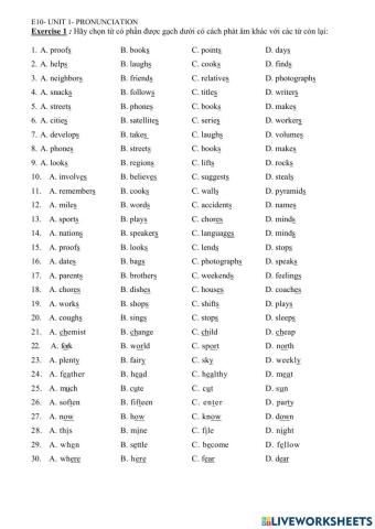 E10- unit 1- pronunciation 1