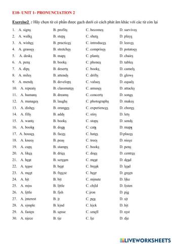 E10- unit 1- pronunciation 2
