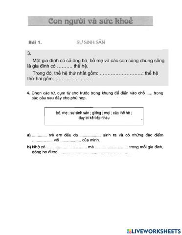 Bài 1: Sự sinh sản