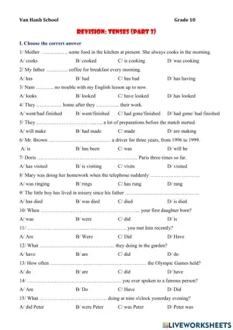Practice TENSES-GRADE 10
