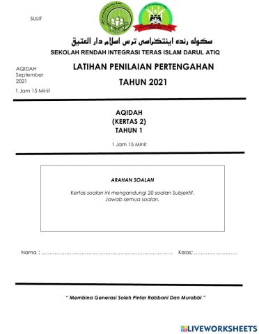 Aqidah tahun 1 kertas 2