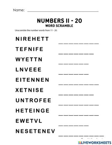 Number Words 11-20