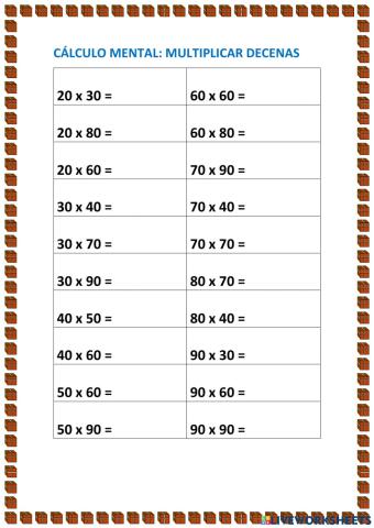 Cálculo mental: multiplicar decenas