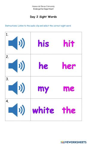 Cycle 1 Day 2 Sight Words