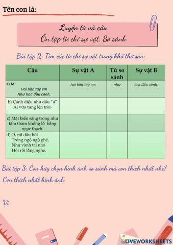 LTVC- Ôn tập từ chỉ sự vật. So sánh
