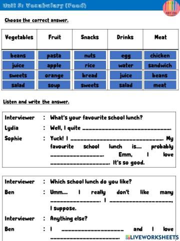 Food and Health- Vocabulary