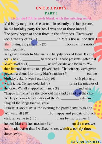 Unit 3: Listening: gap-filling