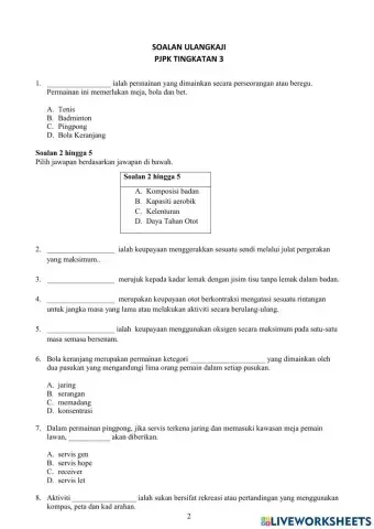 Latihan ulangkaji pjpk tingkatan 3