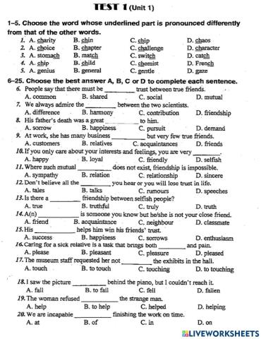 Test 1 unit 1 grade 11