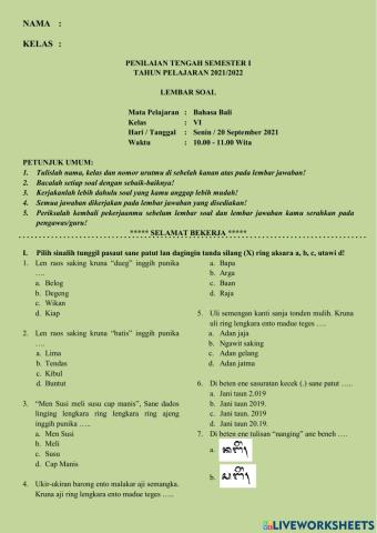 PTS I - Bahasa Bali utk kelas 6