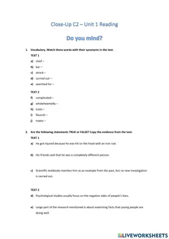 Close-Up C2 - Reading Unit 1