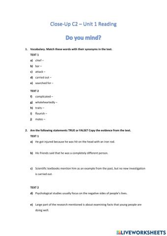 Close-Up C2 - Reading Unit 1