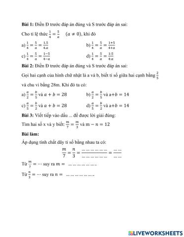 Bài 8 tính chất dãy tỉ số bằng nhau LT1 (t2)