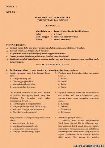 PTS I - Tema 2 utk kelas 5