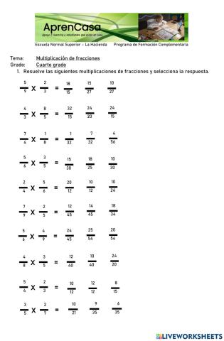 Multiplicacion de fracciones