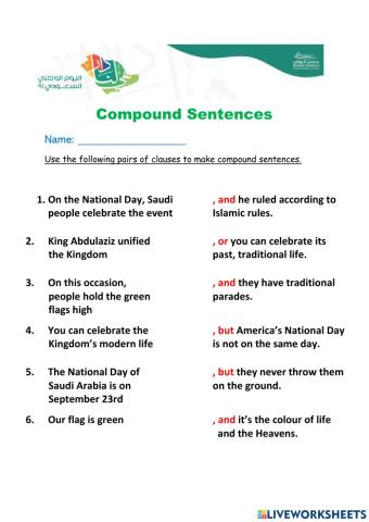 Writing compound sentences-Theme: The National Day of Saudi Arabia