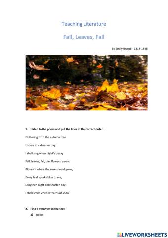 Fall, leaves, fall - Emily Brontë
