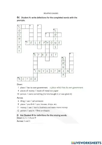 Relative clauses crossword