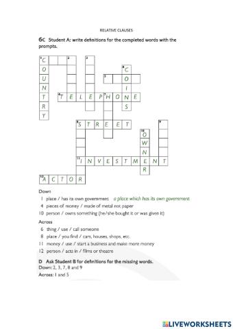 Relative clauses crossword