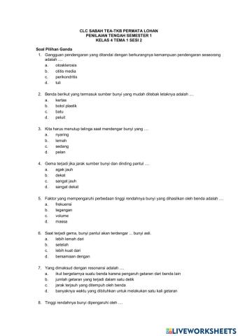 PTS Kelas 4 Tema 1 Sesi 2