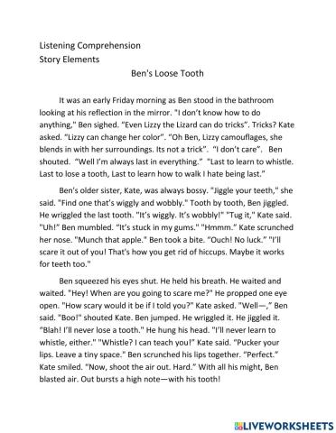 Story Elements Ben's Loose Tooth