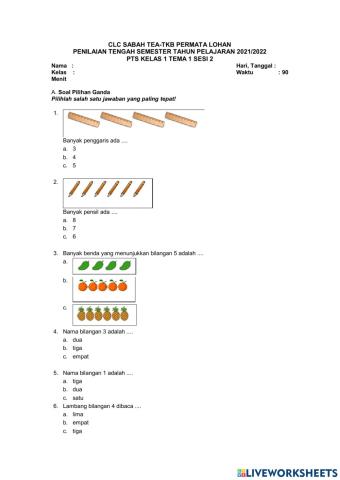 PTS Kelas 1 Tema 1 Sesi 2