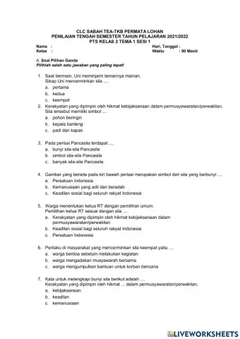 PTS Kelas 2 Tema 1 Sesi 1