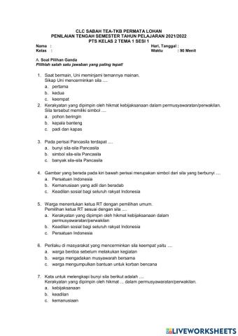 PTS Kelas 2 Tema 1 Sesi 1