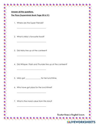 The pizza (superminds book page 50&51)