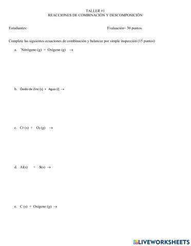 Reacciones de Combinación y Descomposición