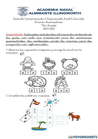 Guía de Expresión oral y escrita: 1ra parte (1er GRADO)-1Q