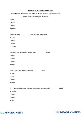Kata Adjektif dan Kata Penguat Tahun 6
