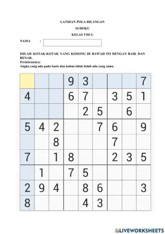 Pola Bilangan Sodoku