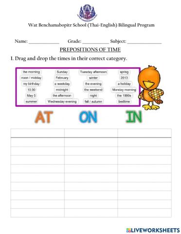 Prepositions of Time