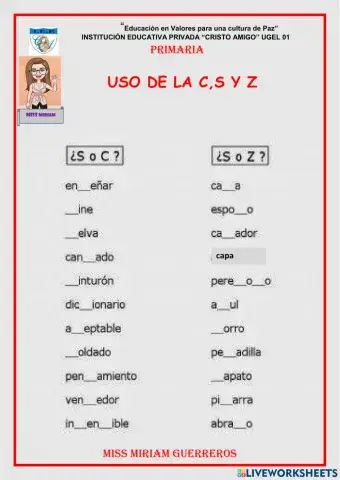 Uso de la c,s y z