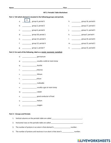 Periodic table worksheet