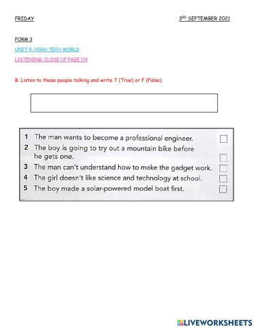 Form 3 Unit 9 Listening page 114