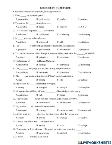 Word form- Multiple choce