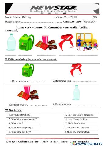 2A6-Lesson3-Remember your water bottle