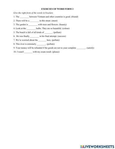 Word form- Give correct answer