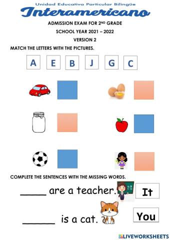 Admission test v2 - 2nd grade