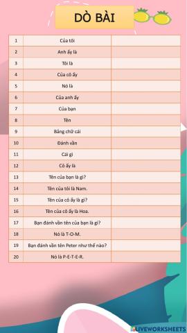 Dò bài lớp 3 3-9