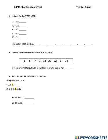 Factors, Multiples and Prime Numbers
