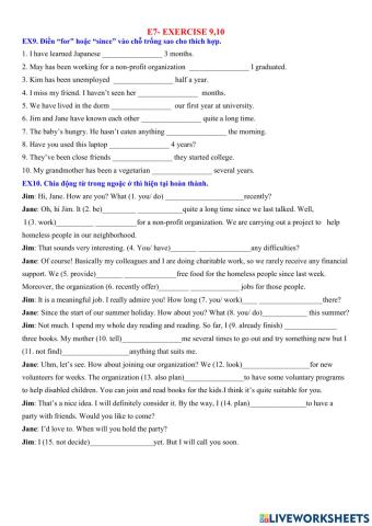 E7- unit 3- ex9,10 PRESENT PERFECT