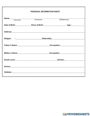 Personal Information Sheet