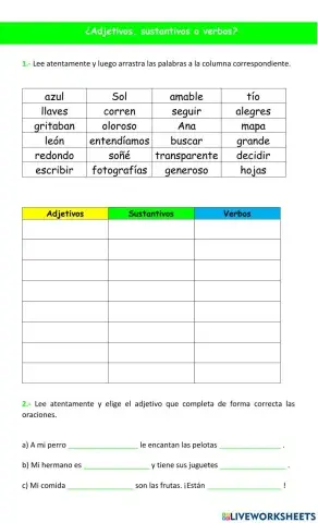 ¿Adjetivos, sustantivos o verbos?